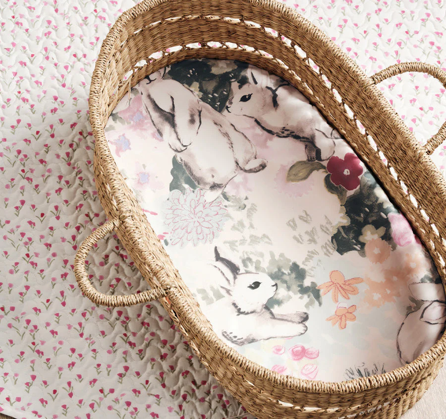 Bunny Tales 2 Piece Bassinet Fitted Sheet Pink Posy - Image 4