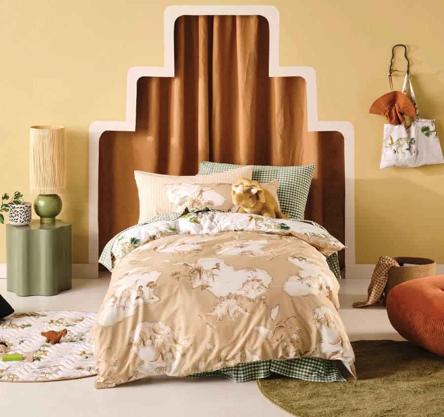 Dinosaur Map Quilt Cover Set Range Sand - Image 6