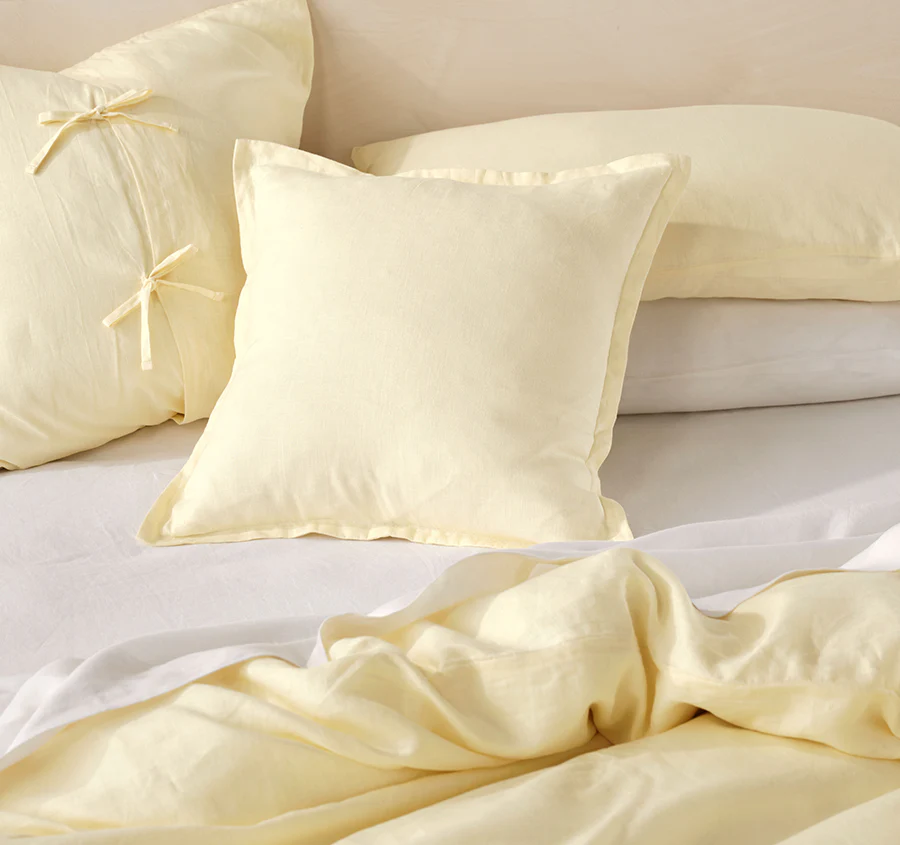 Nimes Linen 48x48cm Filled Cushion Lemon - Image 3