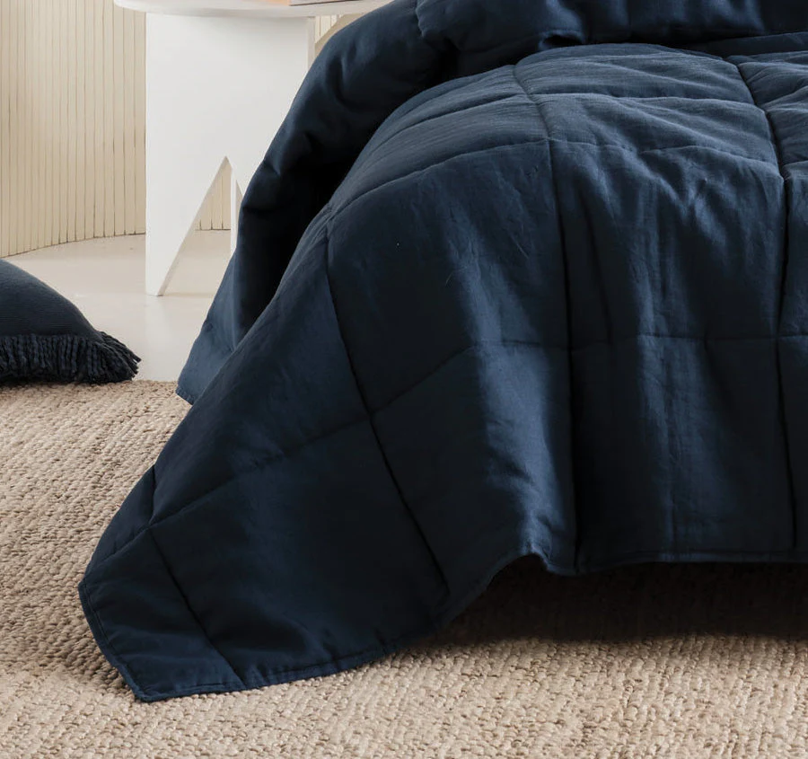 Nimes Linen Coverlet Navy - Image 3