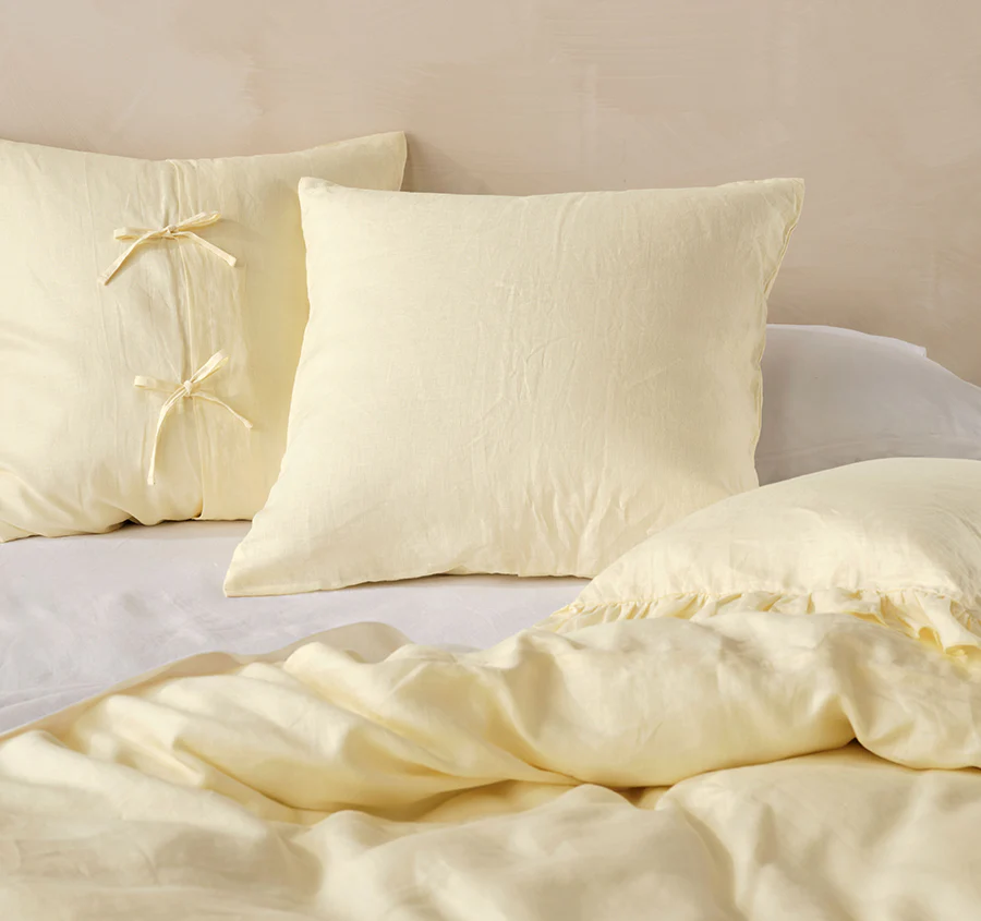 Nimes Linen European Pillowcase Lemon - Image 3