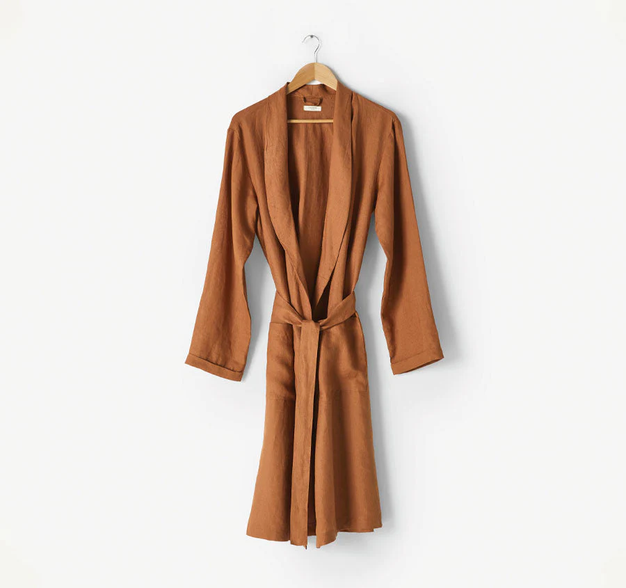 Nimes Linen One Size Bathrobe Cinnamon - Image 3