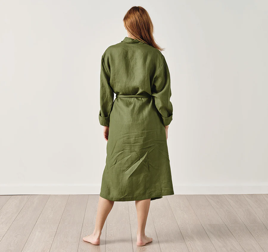 Nimes Linen One Size Bathrobe Moss - Image 3