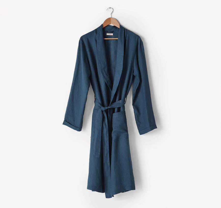 Nimes Linen One Size Bathrobe Navy - Image 3