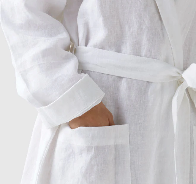 Nimes Linen One Size Bathrobe White - Image 2