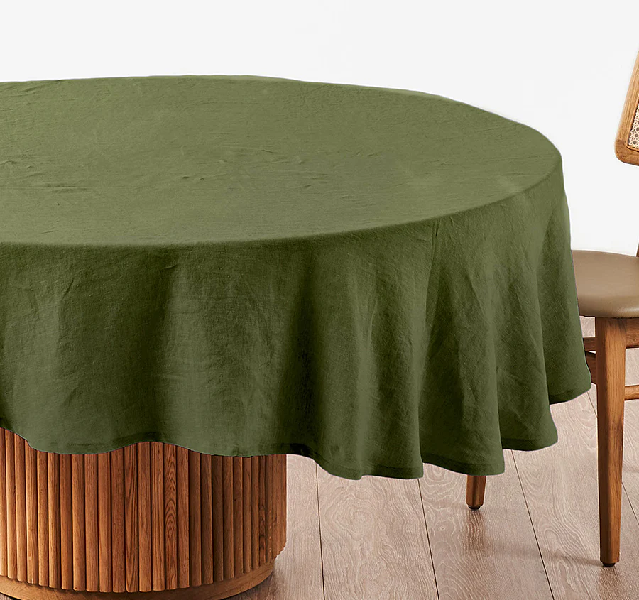 Nimes Linen Round Tablecloth Moss