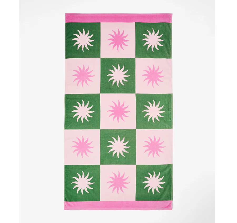 Sun Check 95x175cm Beach Towel Pink and Green