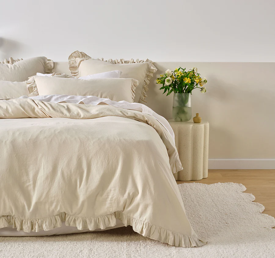 Vintage Ruffle Quilt Cover Set Range Natural - Image 6