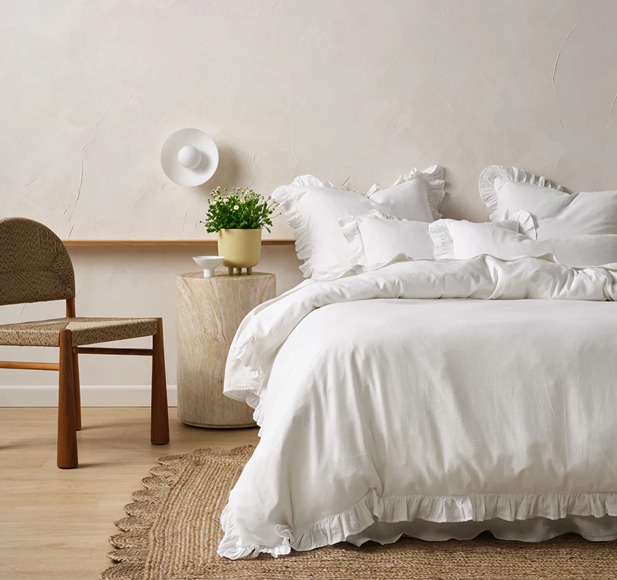 Vintage Ruffle Quilt Cover Set Range White - Image 6
