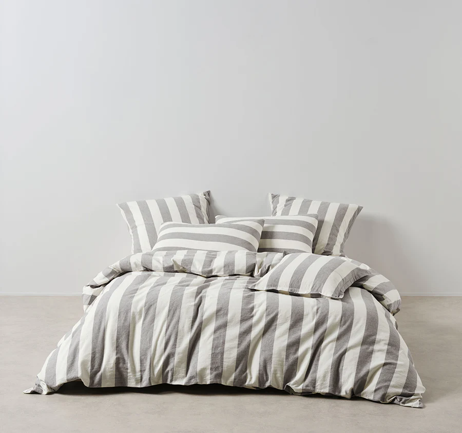 Vintage Stripe Quilt Cover Set Range Steel