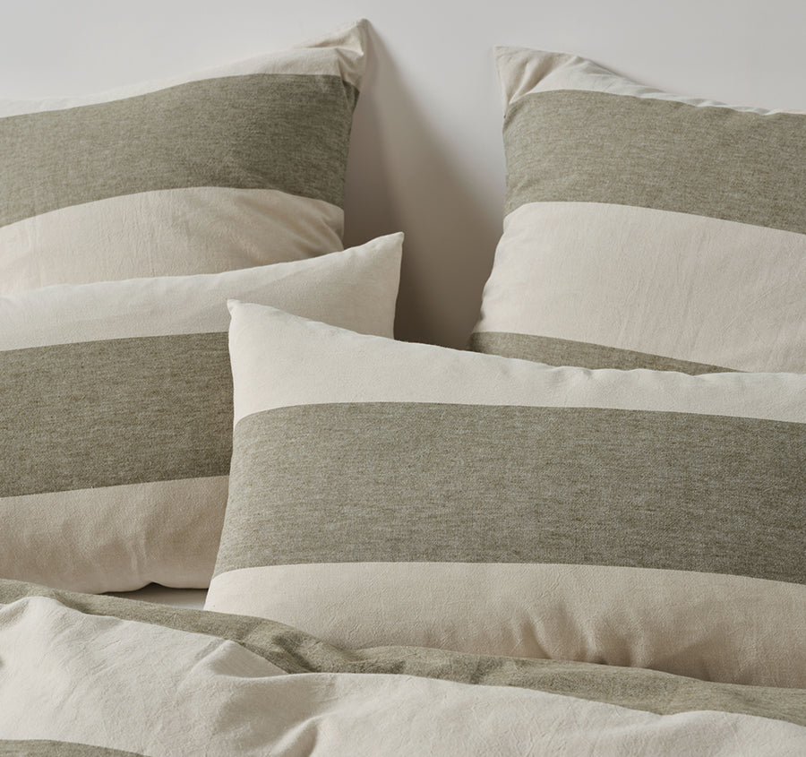 Vintage Wide Stripe Quilt Cover Set Range Olive - Image 5