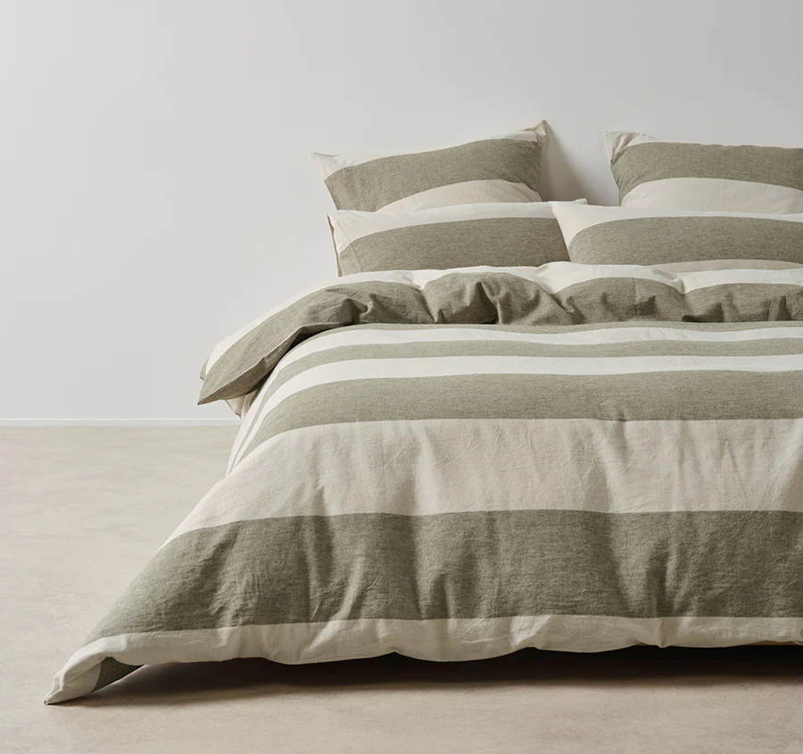Vintage Wide Stripe Quilt Cover Set Range Olive - Image 6