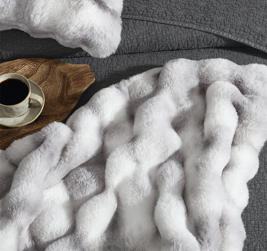 Rabbit Fur 127x152cm Throw Rug Silver - Image 2