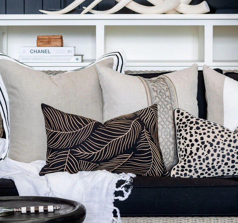 Golden Palms 30x50cm Filled Cushion Black - Image 4
