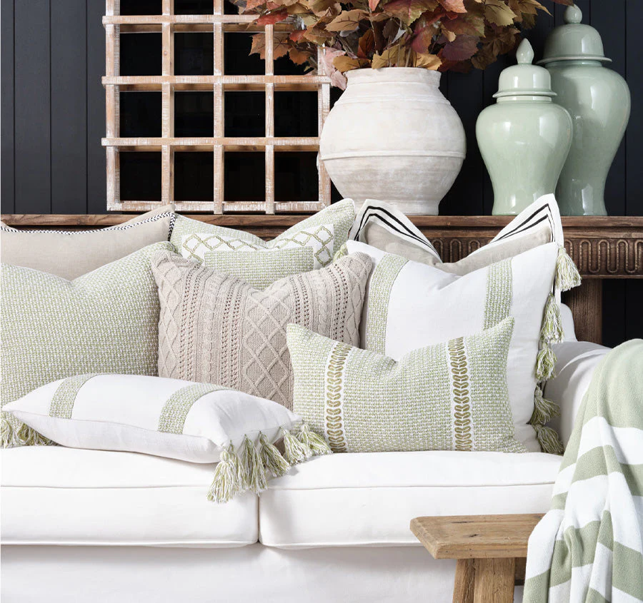 Jacquard Stripe 30x50cm Filled Cushion Sage - Image 3