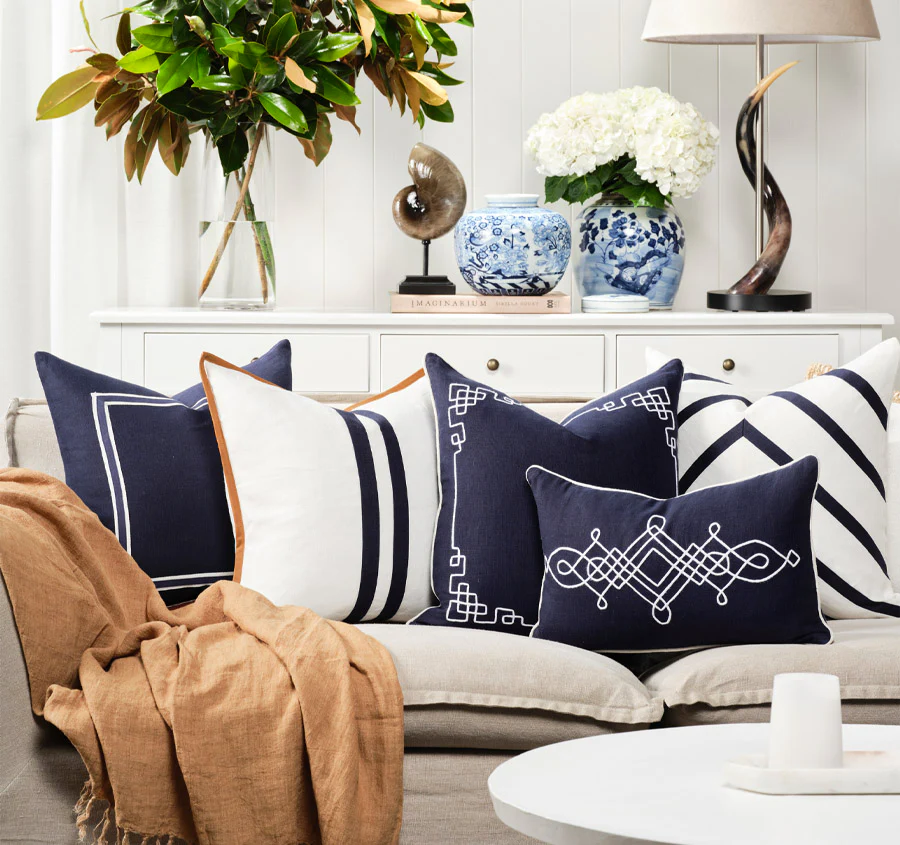 Linen Cape Cod 30x50cm Filled Cushion Navy - Image 4