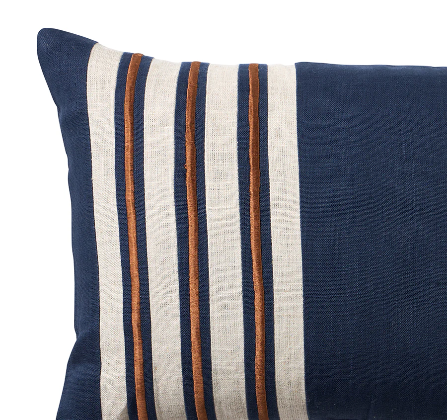 Linen Charleston 30x50cm Filled Cushion Navy - Image 2