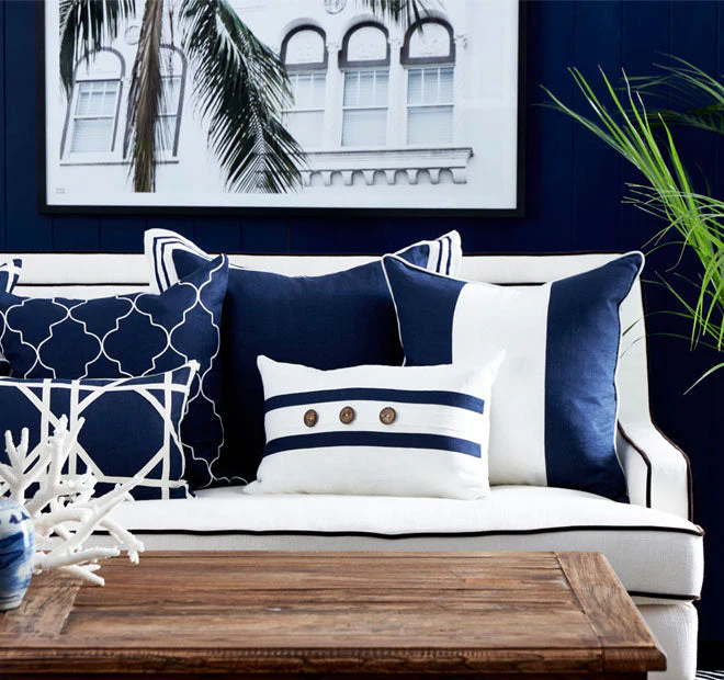 Linen Milano 50x50cm Filled Cushion Navy - Image 3