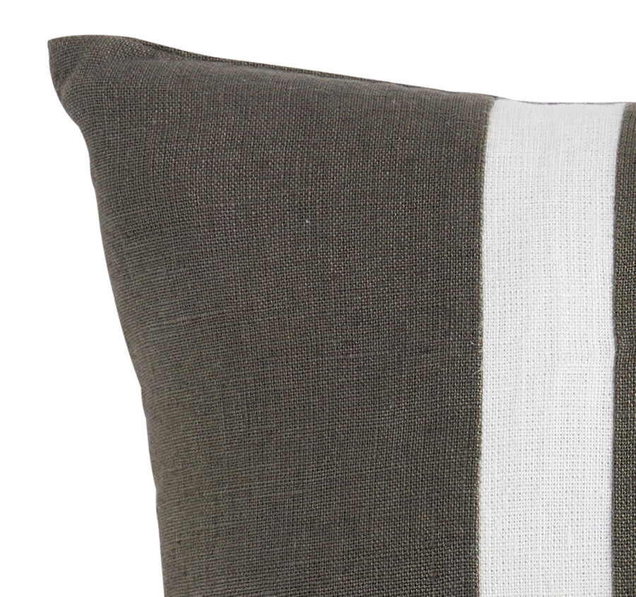 Linen Palma Stripes 35x60cm Filled Cushion Olive - Image 2