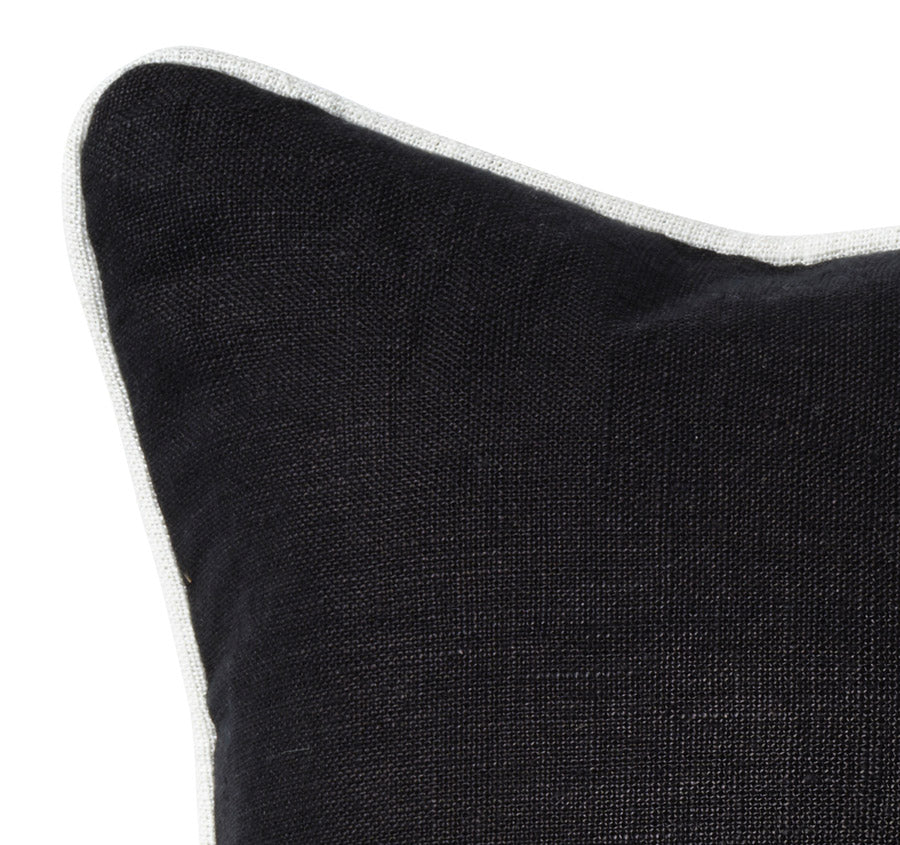 Linen Piping 50x50cm Filled Cushion Black - Image 2