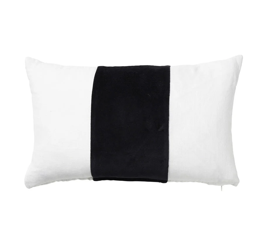 Linen Velvet Stripe 30x50cm Filled Cushion White