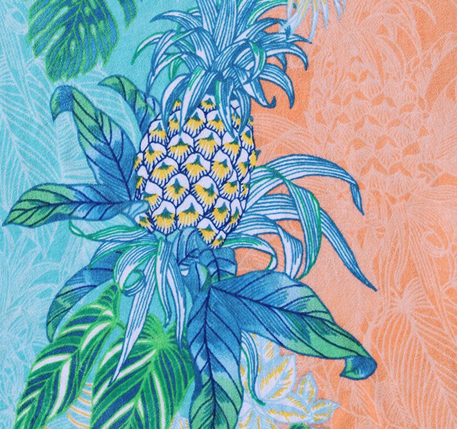 Pineapple Splash 91x172cm Beach Towel Aqua and Coral - Image 3