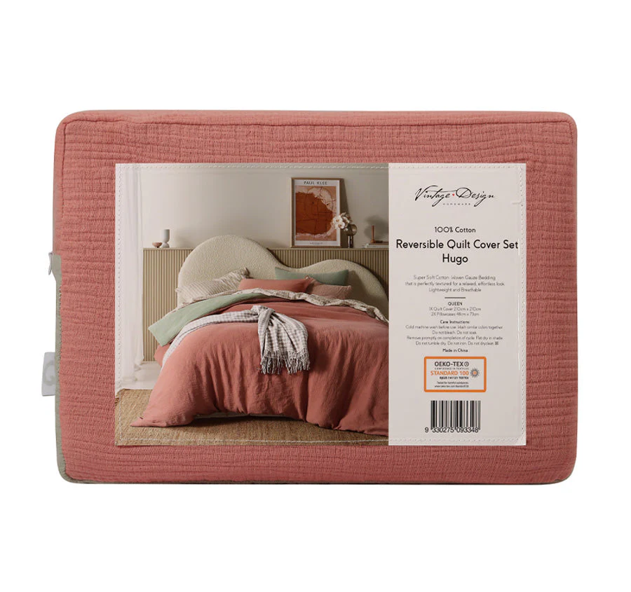 Hugo Reversible Quilt Cover Set Range Sage and Clay - Image 11