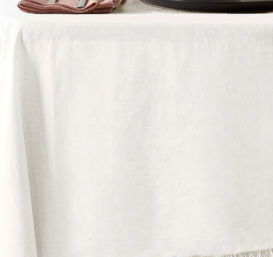 Linen Cotton Fringe 180x400cm Tablecloth White - Image 2