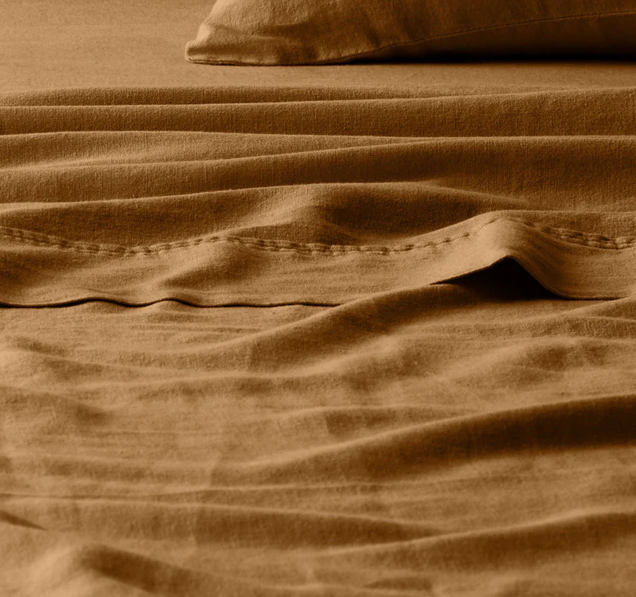 Vintage Washed Linen Cotton Sheet Set Range Ochre - Image 2