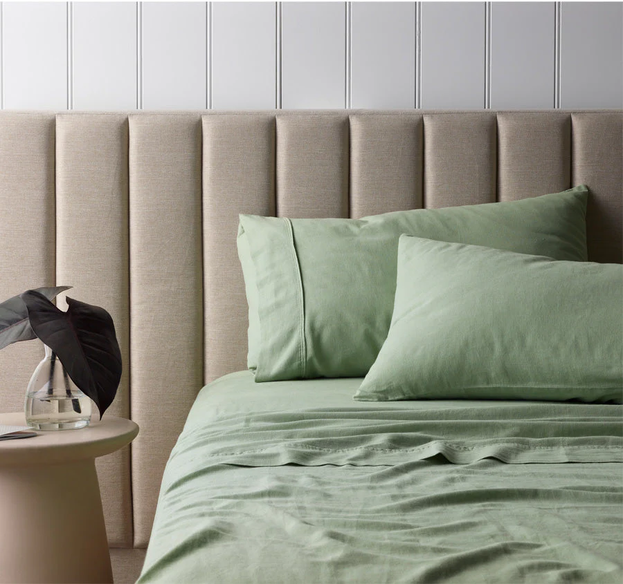 Vintage Washed Linen Cotton Sheet Set Range Sage