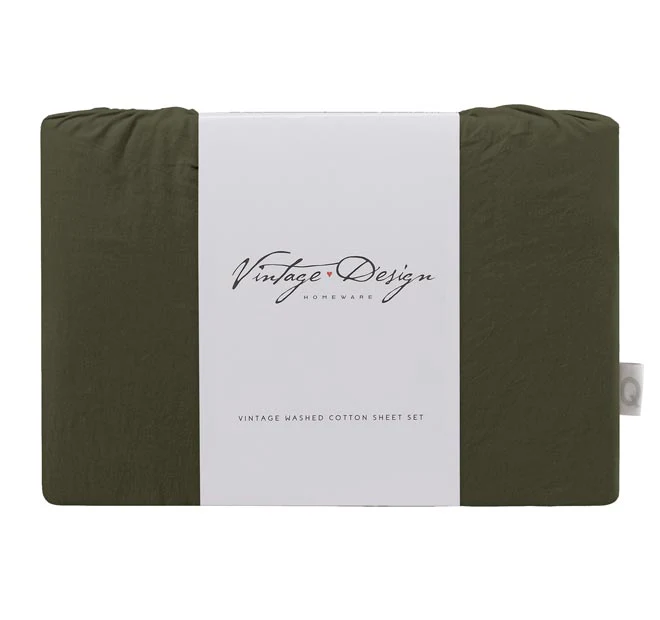 Washed Cotton Sheet Set Range Olive - Image 3