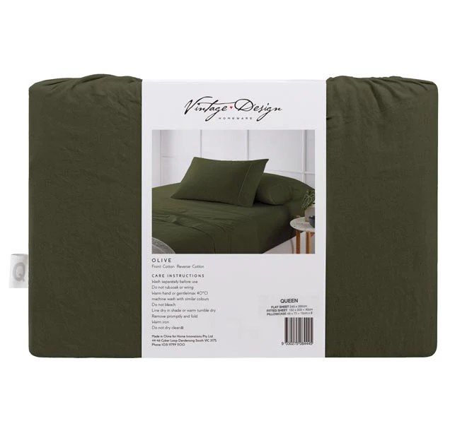 Washed Cotton Sheet Set Range Olive - Image 4